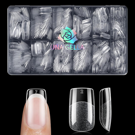 UNA GELLA Short Square Nail Tips, 600PCS Square Gel Nails Tips Pre Etched Full Cover Soft Gel Press on Nails No C Curve For Women Girl DIY French & Chrome Style Salon At Home 12 Sizes-BrightBean Baby