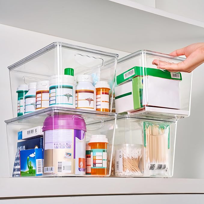 theaoo Clear Storage Bins with Lids Stackable - Large Plastic Containers for Pantry Organization and Storage - Perfect for kitchen,Fridge,Laundry Room,Bathroom,Garage,Closet,Cabinet Organizer - 8 Pack