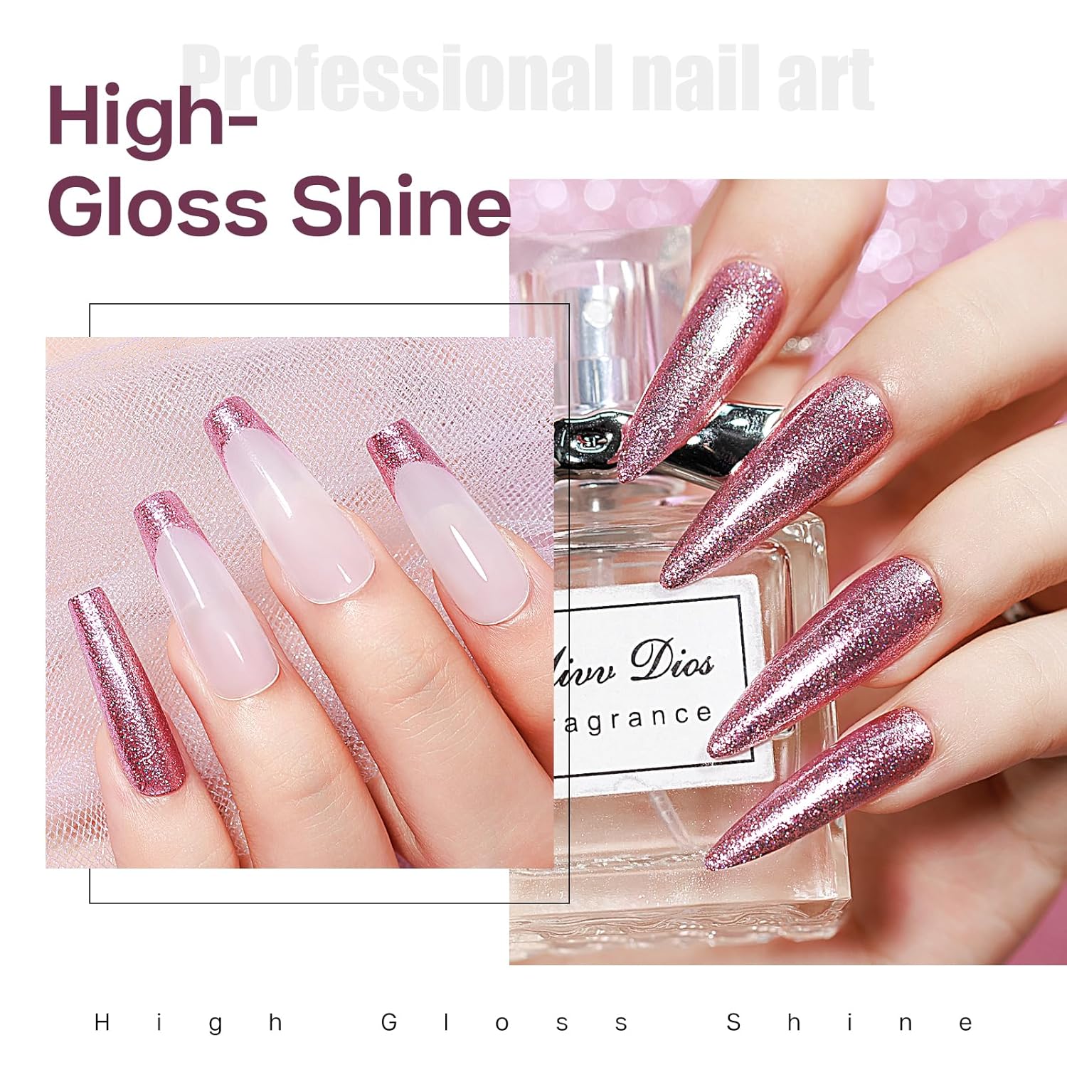 MIZHSE Quick Dry Glitter Pink Nail Polish, Shimmery Nail Polish Air Fast Drying, 15ml High Glossy Sparkly Shiny Nail Lacquer Nail Art Salon Manicure Home-BrightBean Baby