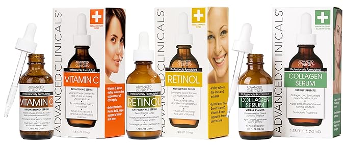 Advanced Clinicals - Retinol Serum For Face, Firming Collagen Serum, Vitamin C Serum Skincare Set, 1.75 Fl Oz, 3pc Set-BrightBean Baby
