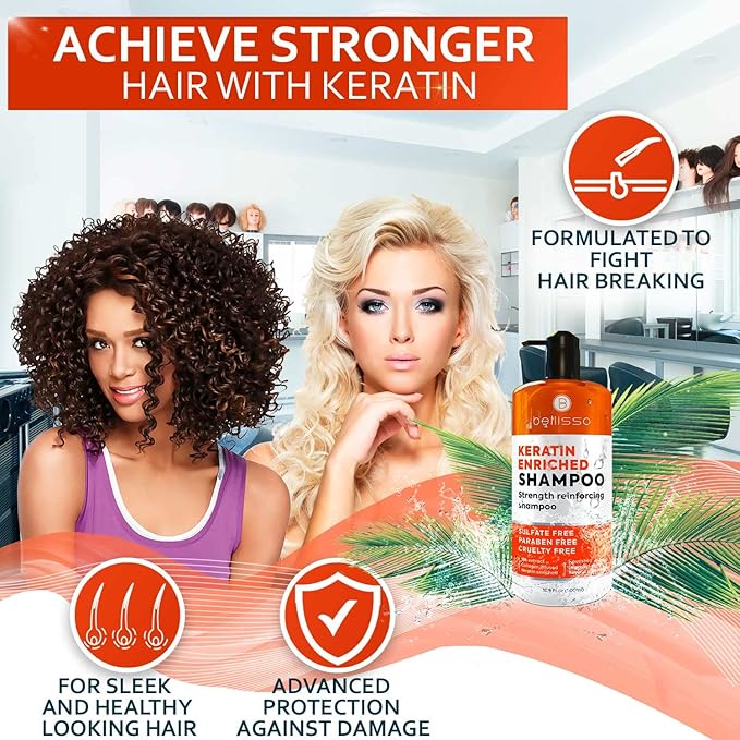 Keratin Enriched Shampoo - Sulfate and Paraben Free - Anti Frizz Treatment for Women and Men – Professional Salon Grade Repair Formula with Silk Protein for Dry, Frizzy Damaged and Color Treated Hair-BrightBean Baby