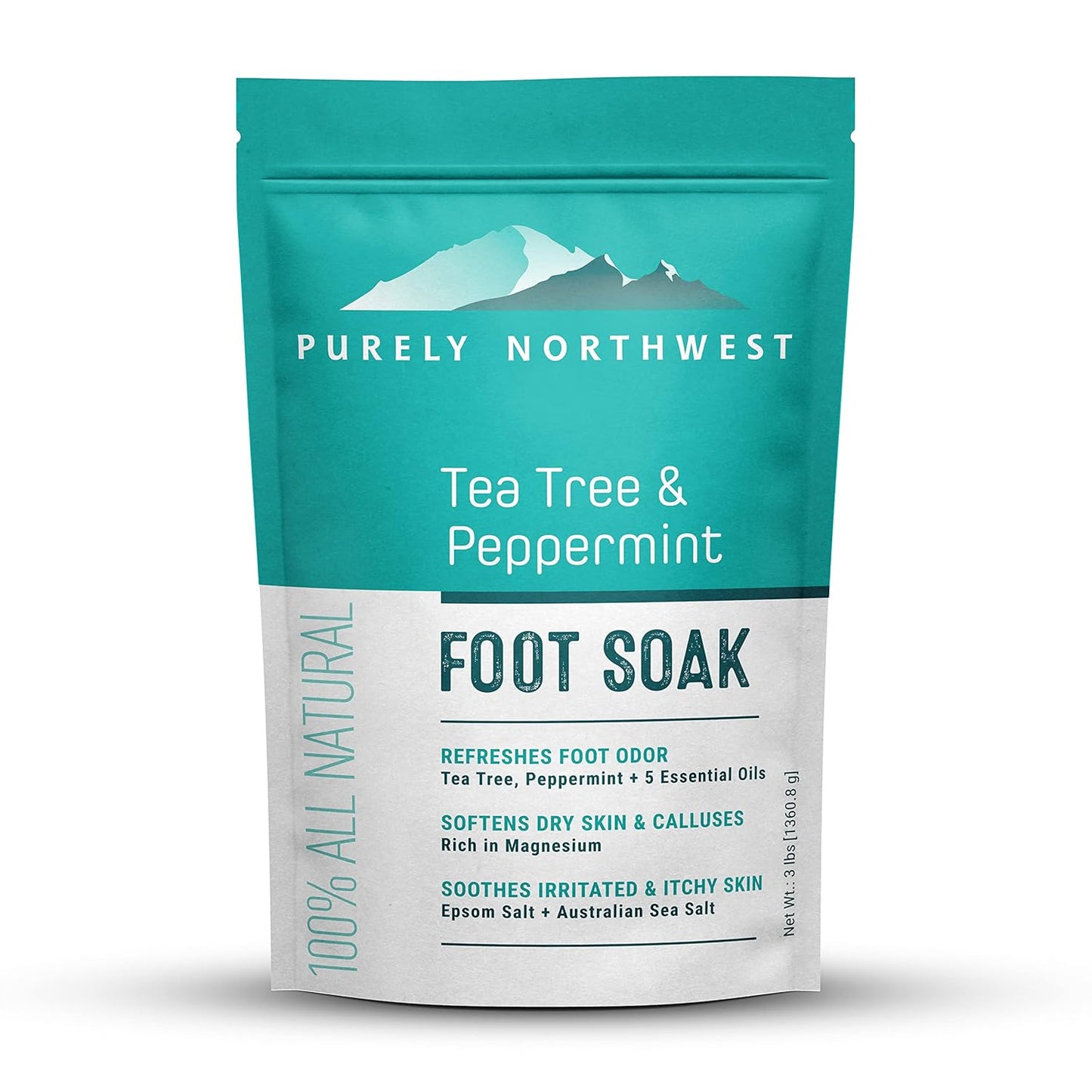 3 Pounds-Tea Tree, Peppermint, Foot Soak | MSM with Epsom Salt Soothes Burning & Itching from Athletes Foot & Foot Odors-Softens Dry Calloused Heels Made by Purely Northwest-BrightBean Baby