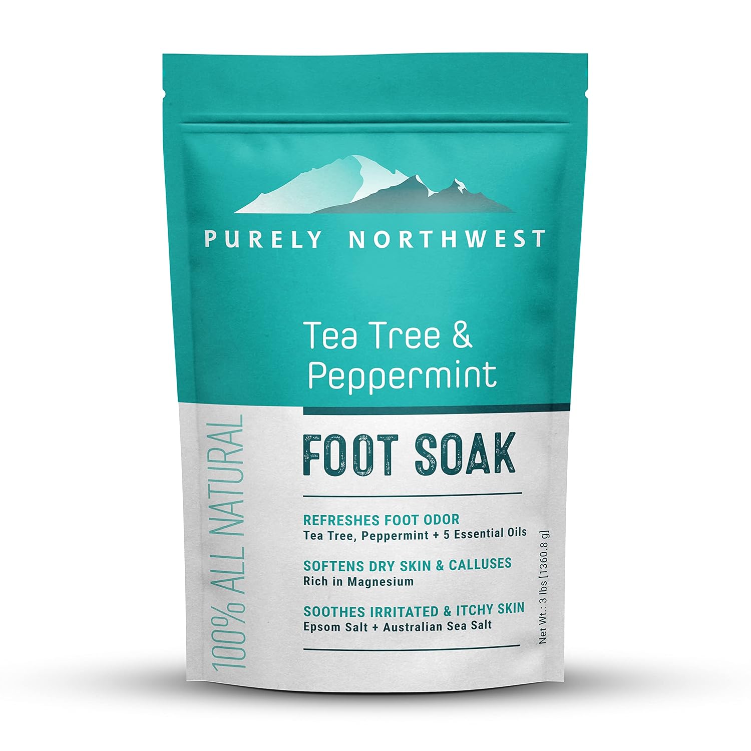 3 Pounds-Tea Tree, Peppermint, Foot Soak | MSM with Epsom Salt Soothes Burning & Itching from Athletes Foot & Foot Odors-Softens Dry Calloused Heels Made by Purely Northwest-BrightBean Baby