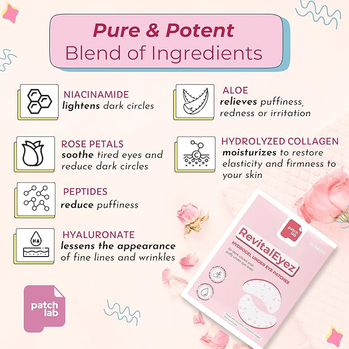 RevitalEyez Brightening Hydrogel Under Eye Patch with Niacinamide, Collagen & Rose Petals for Puffy Eyes, Wrinkles, Dark Circles (10 pairs)-BrightBean Baby