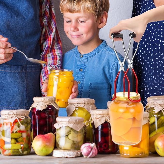 Canning Jar Lifter, Canning Tongs Jar Lifter, Canning Tools, Canning Supplies, Stainless Steel Jar Lifter with Rubber Grip Handle for Home Kitchen, Red