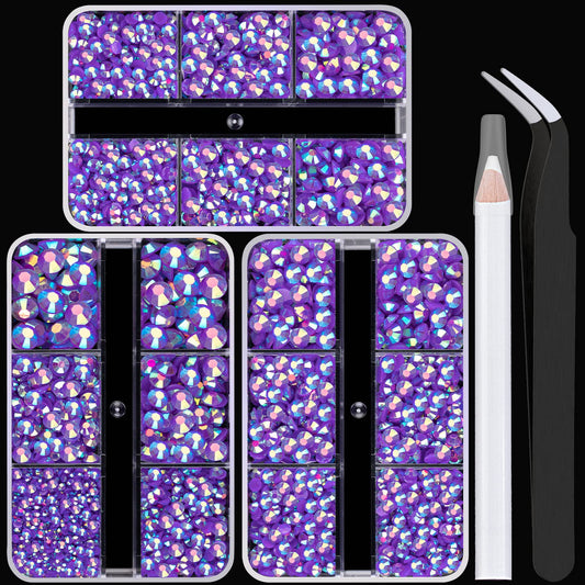 Resin Rhinestones Crafting, 2/3/4/5/6mm Flatback Jelly Rhinestones, 3 Box Dark Purple AB Non Hotfix Crystal Gems for Bedazzling Crafts Mugs Tumblers Clothes Makeup Nail-BrightBean Baby