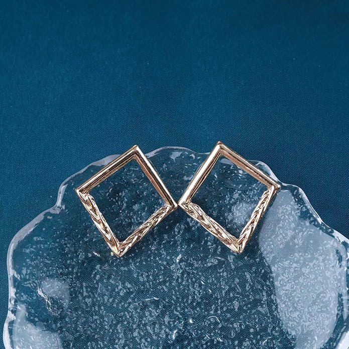 Vintage Hammered Square Drop Earrings Gold Hollow Square Earrings Metal Square Stud Earrings Minimalist Geometric Square Earrings Jewelry for Women-BrightBean Baby