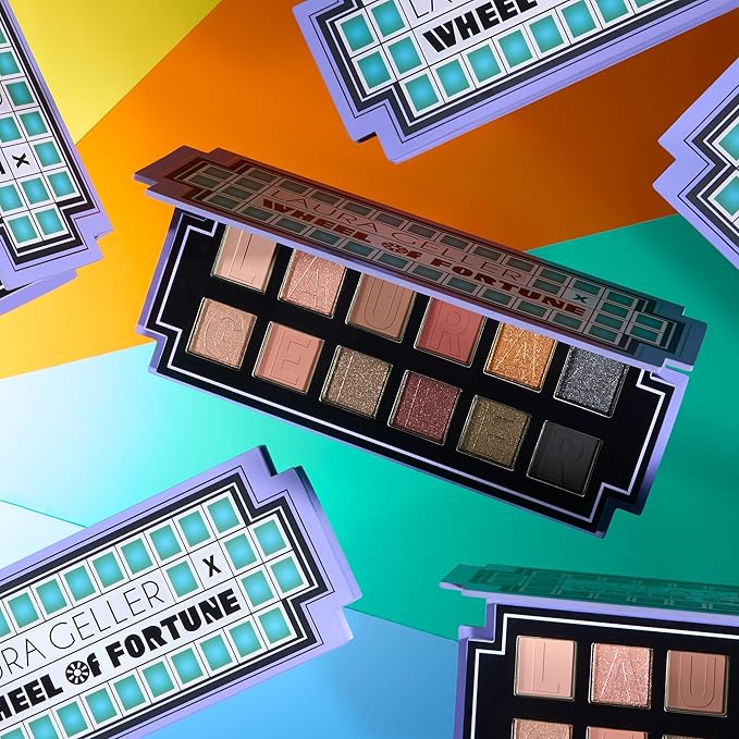 LAURA GELLER NEW YORK Wheel fo Fortune Eye and Cheek Palette Kit - Prizewinnig Eyes Eyeshadow Palette + Face the Day Blush Palette + Dual-Ended Brush-BrightBean Baby