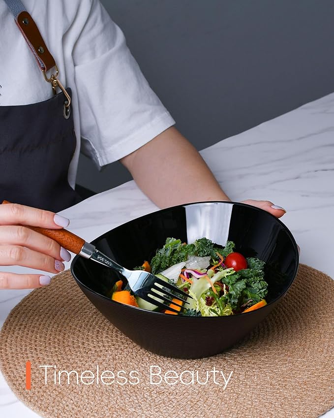 43 OZ Serving Bowl Set of 4, Opal Glass 9 inch Oval Serving Dishes for Salad, Side Dishes, Fruit Kitchen, Microwave & Dishwasher Safe, Black