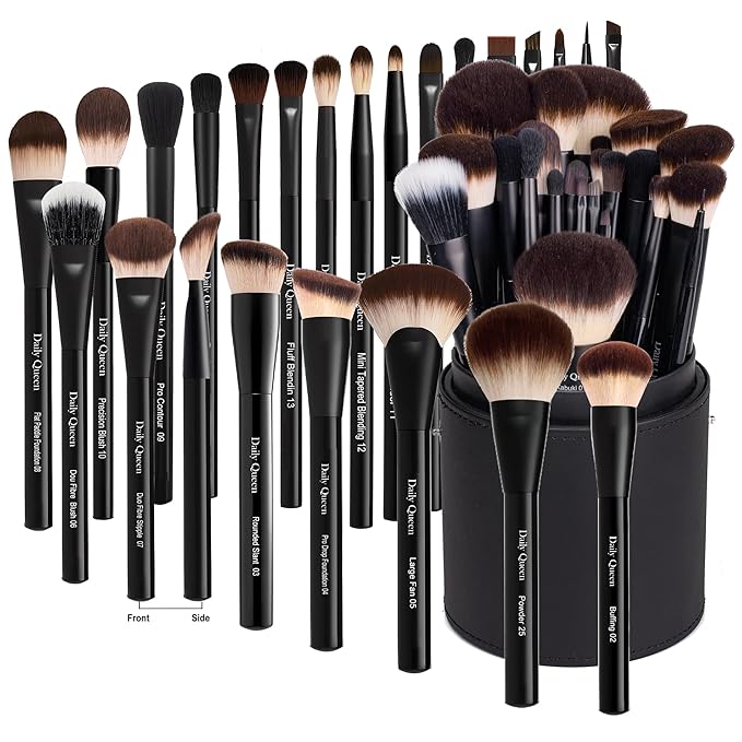 25 pcs Makeup Brush Set Holder Black Professional Kabuki Powder Concealers Eye shadows Blush Eyeliner Eyebrow Contour Eye blending Brushes (25pcs brush with holder)-BrightBean Baby