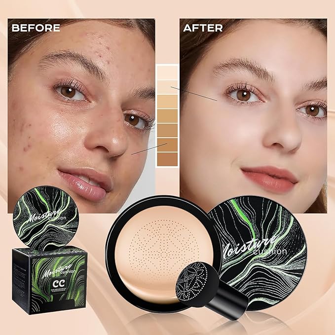 Air Cushion CC Cream Mushroom Head Foundation - Moisturizing BB Cream Makeup Long Lasting Matte Conceale, Oil Control Waterproof Makeup Base Primer (Beige, 1 PCS)-BrightBean Baby