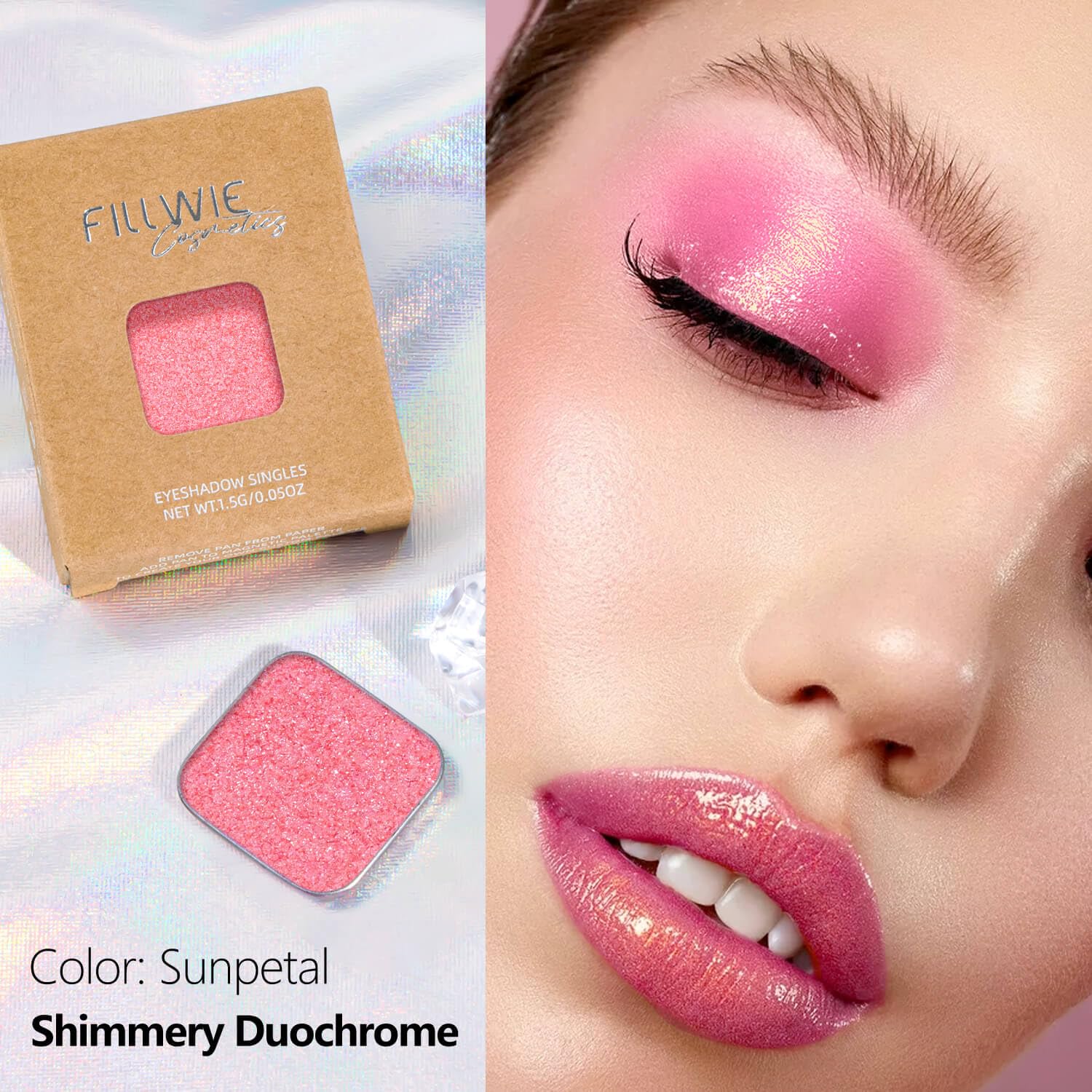 Chameleon Single Eyeshadow – Soft Gold-Pink, Pressed Powder,Square Pan, Fits Magnetic Palettes, High Pigment, Smudge-Proof, Smooth Blend, All-Day Wear (Sunpetal)-BrightBean Baby