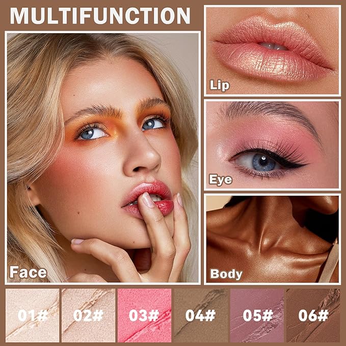 3PCS Cream Contour Stick Makeup Kit Face Highlighter Bronzer Blush Stick Long Lasting Illuminator Highlighters Makeup Stick for All Skin Tones(02 Champagne Gold+05 Rugosa Rose+06 Espresso)-BrightBean Baby