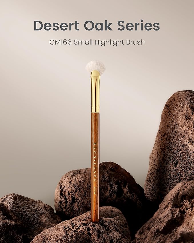 Desert Oak Series Mini Fan Brush - Ultra-Fine Goat Hair for Precision Highlighting, Flat Fan Shape Targets Cheekbones/Nose Bridge, Ebana Bubinga Handle & Brass Ferrule (CM 166)-BrightBean Baby