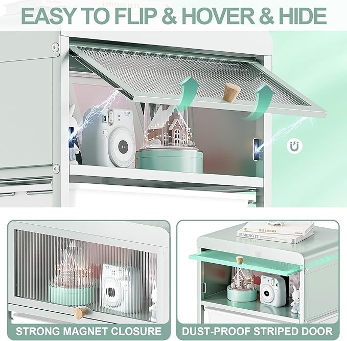 Utility-Rolling-Storage-Drawer-Craft-Cart-Organizers with 4 Drawers & Dust-proof Door for Kid Craft Art Room,Bedroom,Home Office, 4 Tiers Drawer cart, Green-BrightBean Baby