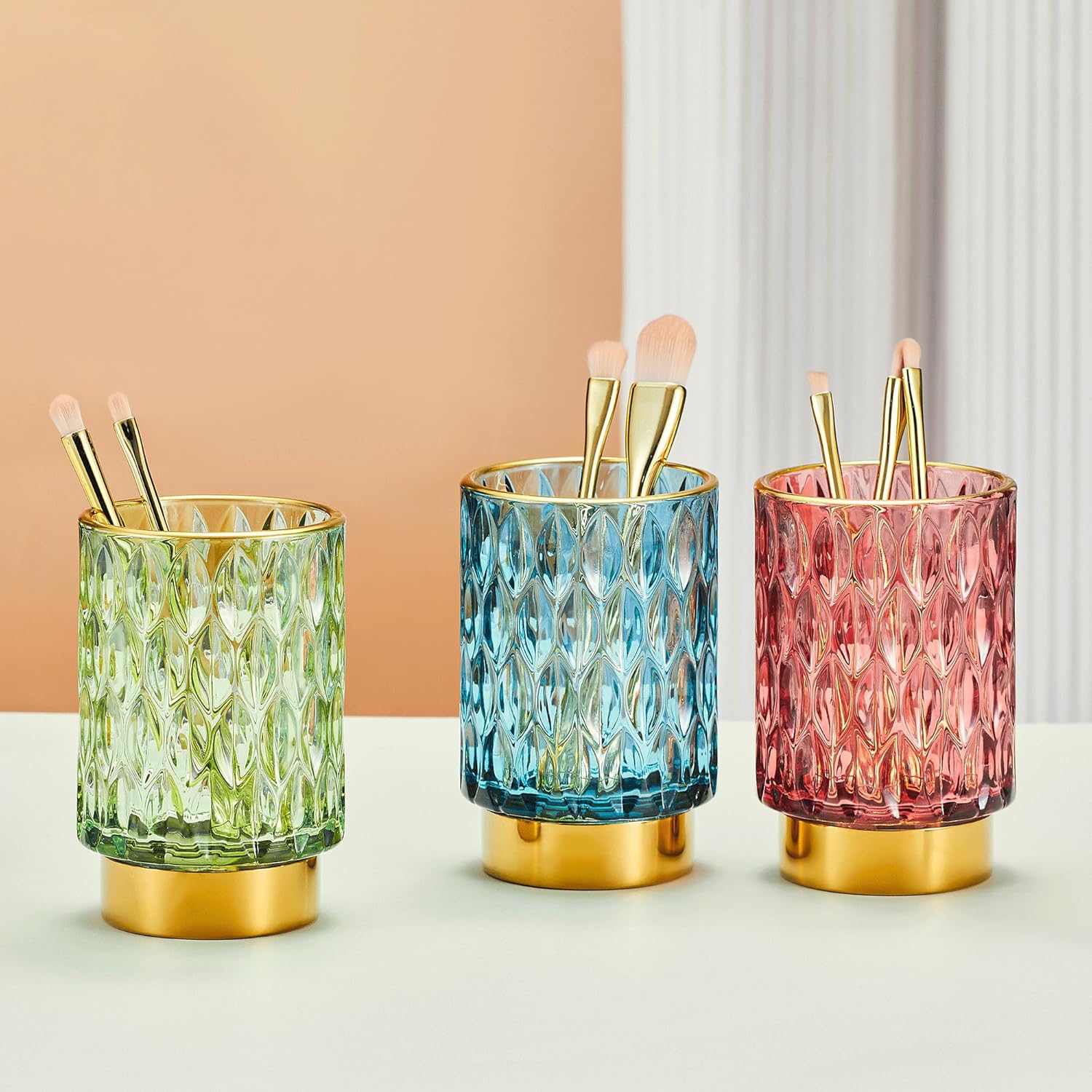 Makeup Brush Holder Organizer,Toothbrush Holders,Desk Pen Pencil Holder,Multifunctional Vintage Glass Brush Cup（A39-1-US）-BrightBean Baby