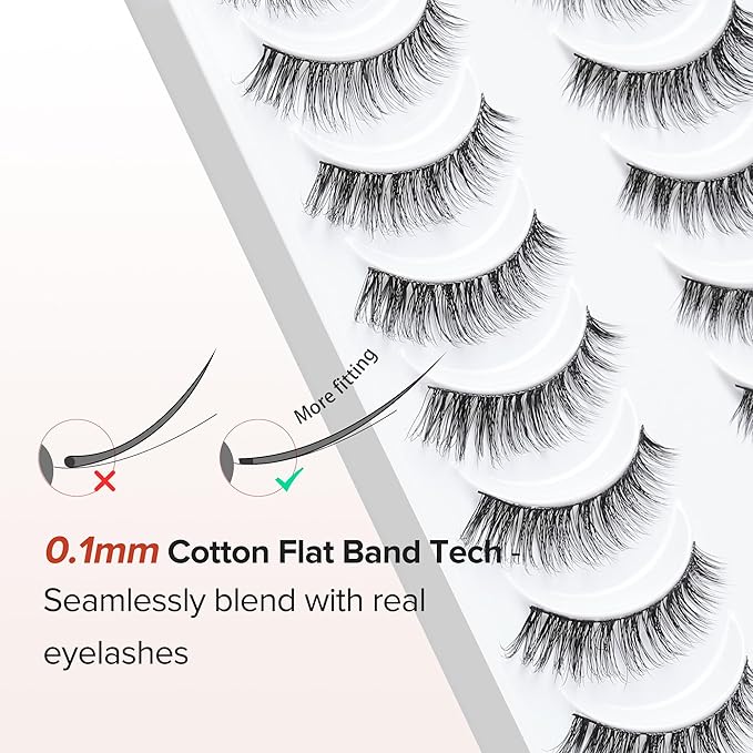 Lashes Wispy False Eyelashes Cat Eye Lashes Natural Look 3D Volume Fake Eyelashes Thin Band Lashes 12mm Natural Eye Lashes C Curl Siligli Lashes Pack 10 Pair-BrightBean Baby
