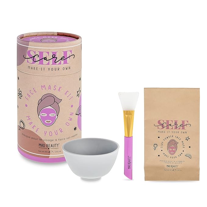 MAD Beauty Make It Your Own Face Mask Set, Self-Care DIY Kit, Lavender Clay Mask Powder Formula, Instructions, Reusable Mixing Bowl, & Silicone Brush-BrightBean Baby