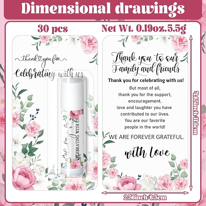 30 Pack Thank You Gift Lip Balm Bulk Bridal Shower Favors Bridal Shower Favor Lip Care Set Bachelorette Party Favors Baby Shower Favor Thank You Appreciation Gift for Guest Basket Gift Stuffer-BrightBean Baby