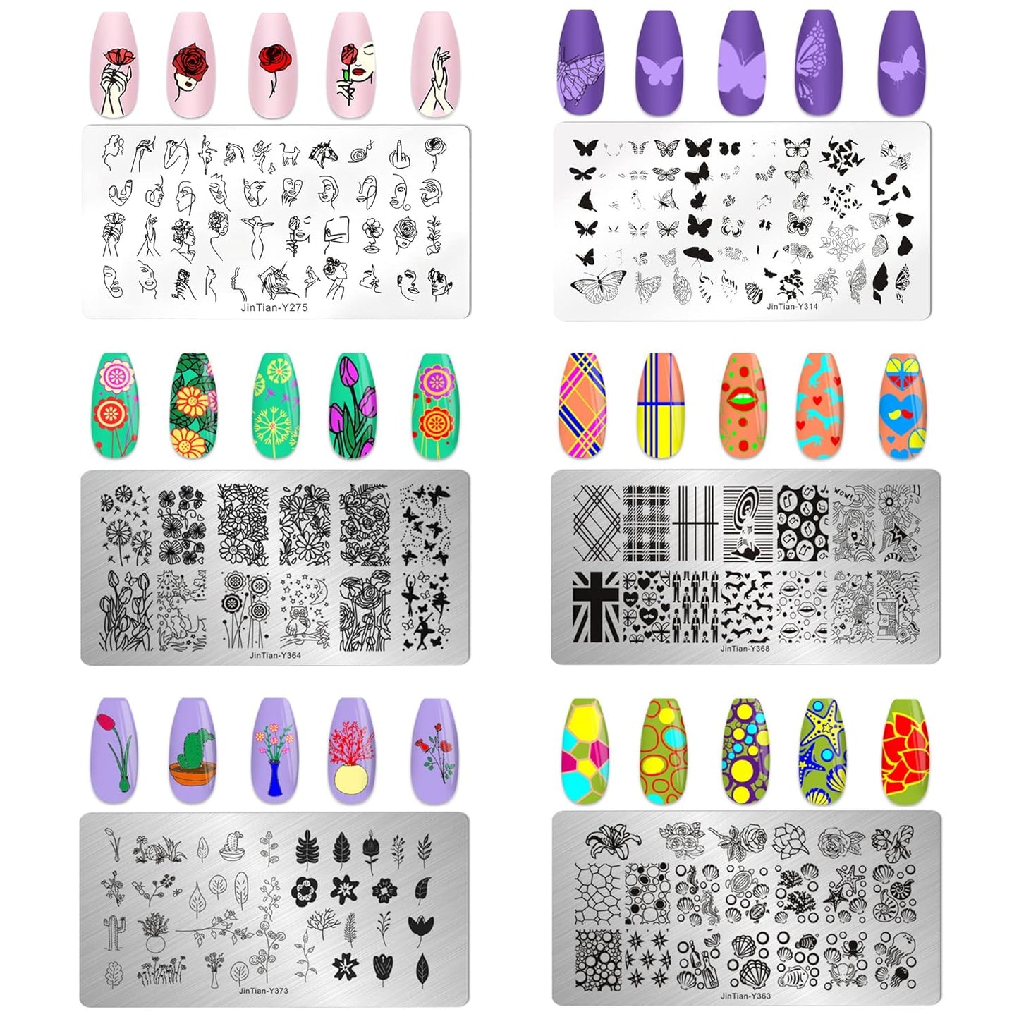 AddFavor Nail Stamper Kit - 6pcs Flower Lace Vine Stamping Plates with Silicone Stamper, Scraper & DIY Manicure Stencils-BrightBean Baby