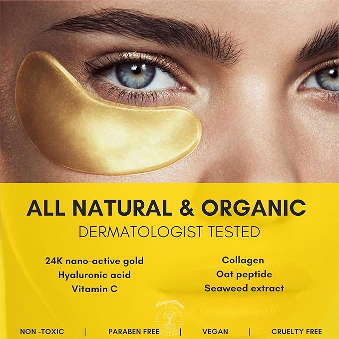 Under Eye Patches & Masks (18 Pairs) - All Natural Anti Aging Treatment for Bags, Puffiness, Wrinkles, & Dark Circles - 24K Gold, Collagen, Hyaluronic Acid, Hydrogel - Formulated in San Francisco-BrightBean Baby