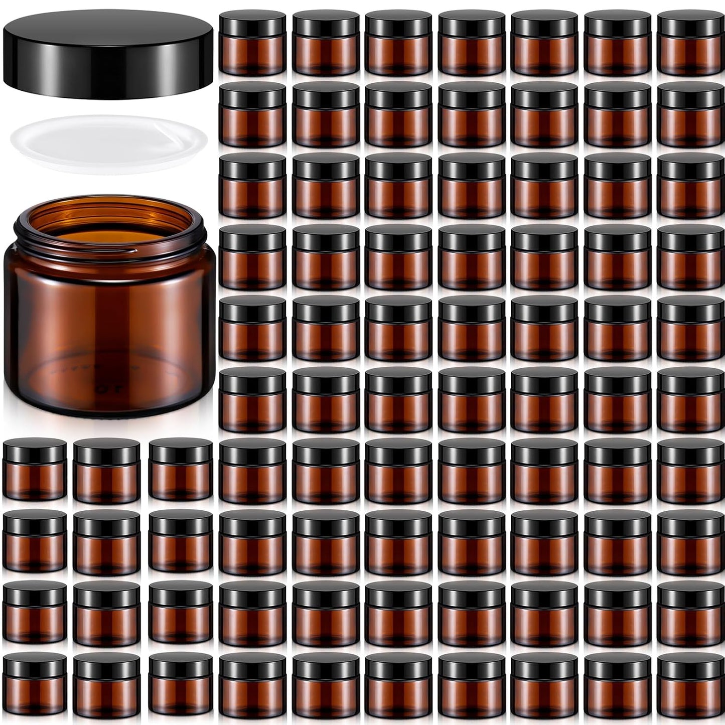Domensi 72 Pcs 2 oz Glass Jars with Lids Travel Size Round Leakproof Empty Cosmetic Jars with Inner Liners Lid for Storing Makeup Lotions Face Cream Ointments Candle DIY Making (Amber)-BrightBean Baby