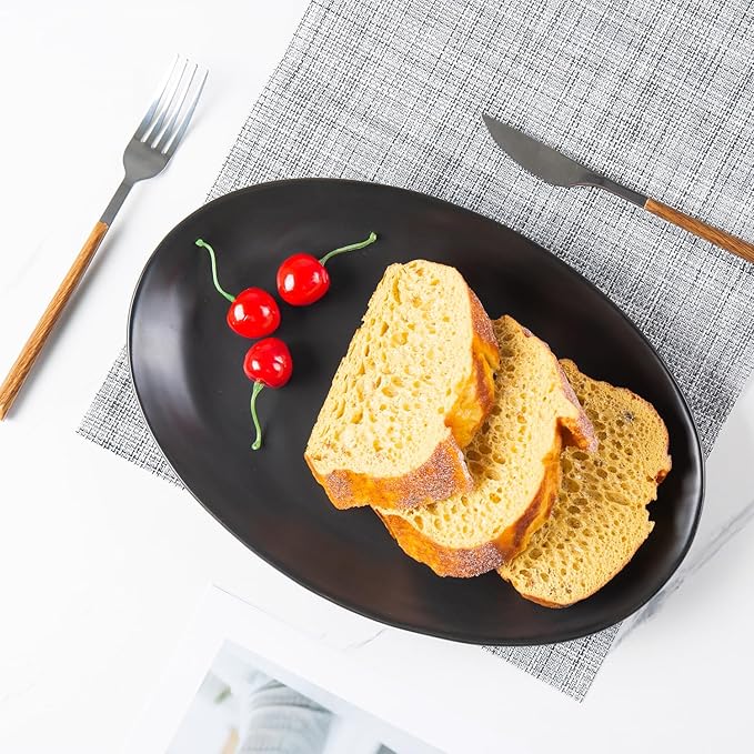 Porcelain Serving Platters, 12 Inch Large Serving Trays, Oval Serving Plates for Dessert Appetizers Meat/Entertaining/Party, Set of 3, Matte Black