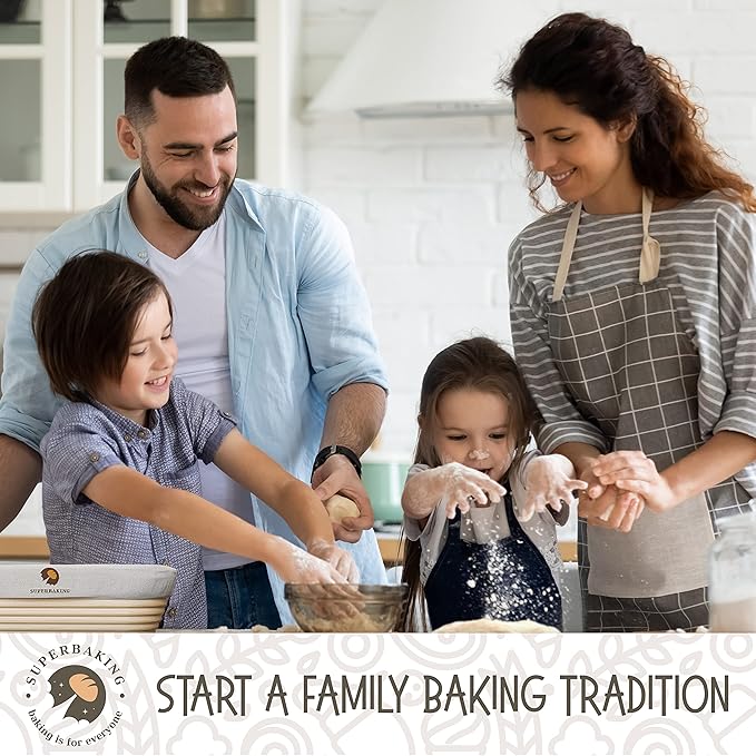 Superbaking 10" Oval Banneton Bread Proofing Basket – Sourdough Starter Kit for Crusty Artisan Style Loaves, Includes Essential Bread Baking Supplies & Tools - Ideal Gift for Bakers