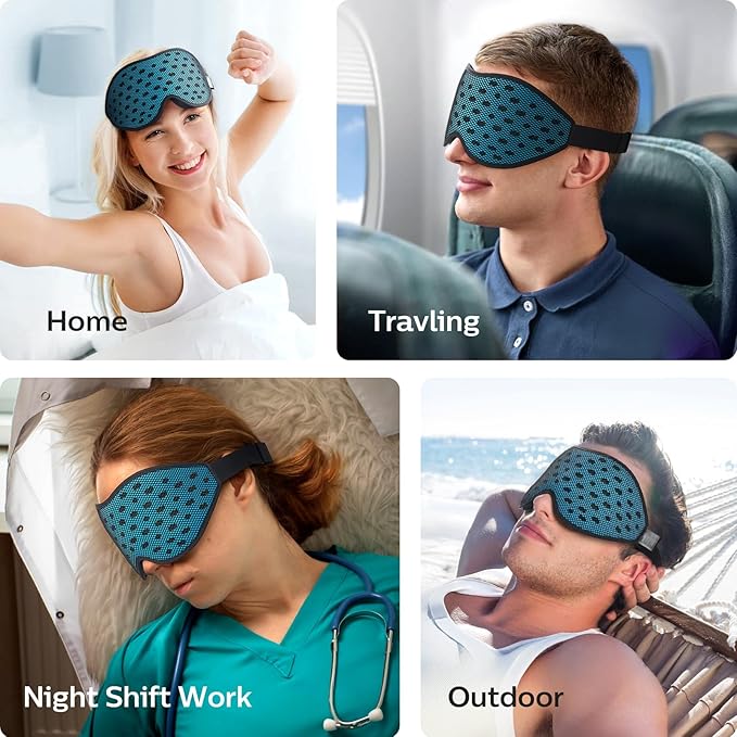 LitBear Breathable Sleep Mask, 3D Eye Mak Sleep for Side Sleepers Women Men, Light Blocking Sleeping Mask with Adjustable Strap, Soft Lightweight Eye Cover for Travel, Night Work, Nap, Office - Blue-BrightBean Baby