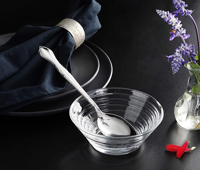 New Star Foodservice 58703 Rose Pattern, 18/0 Stainless Steel, Dinner/Dessert Spoon, 7-Inch, Set of 12