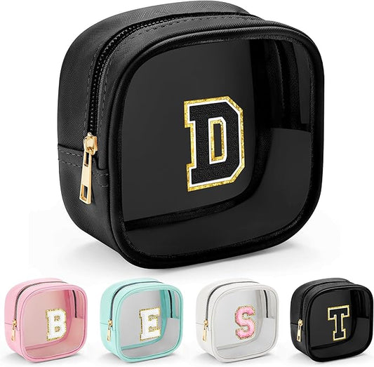 YOOLIFE Initial Makeup Bag Travel Toiletry Bag, Clear Makeup Bag Car Accessories For Women Clear Makeup Bags With Zipper Girlfriend Teacher 7 Year Old Girl Gifts Daughter Gifts Girl Gifts Mini Black D-BrightBean Baby