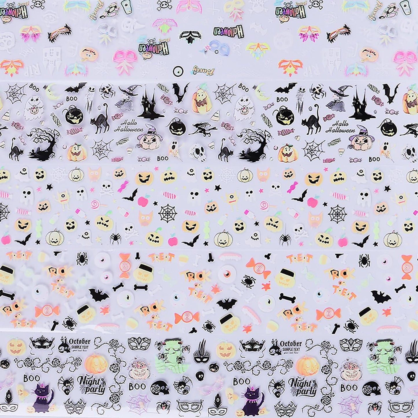 Halloween Nail Foils Transfers - Ghost Pumpkin Skull Bat Spider Web Black Cat Design, Gold & Holographic Foil Stickers for Nail Art, Manicure Decals for DIY Acrylic Nails, 10 Sheets-BrightBean Baby