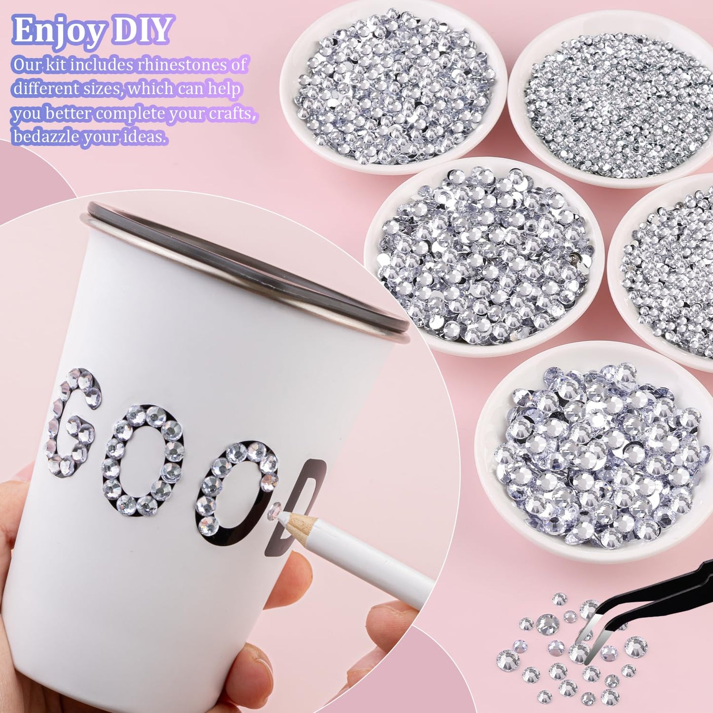 30000Pcs Resin Rhinestones for Bedazzling, Silver Clear Flatback Gems for Diamond Art, Crystal Bedazzler Kit with 3Pcs 10ml B7000 Jewelry Glue for Crafting Clothing Book Shoes Nail Art-BrightBean Baby