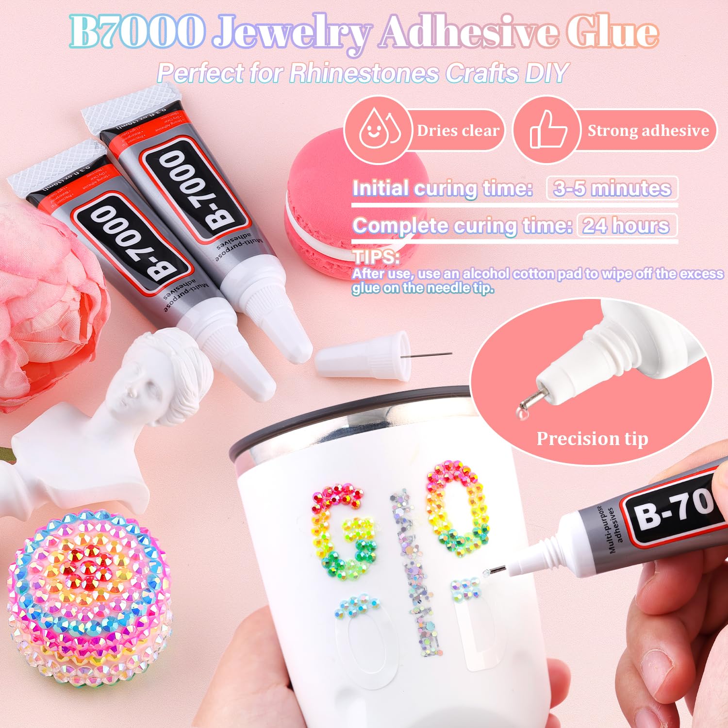30000Pcs Resin Rhinestones with B7000 Jewelry Glue for Crafting, Multicolors 3mm Non Hotfix Flatback Gems, Bedazzling Crystal for DIY Crafts Clothing Tumblers Mugs Shoes Fabric Decor Nail Art-BrightBean Baby