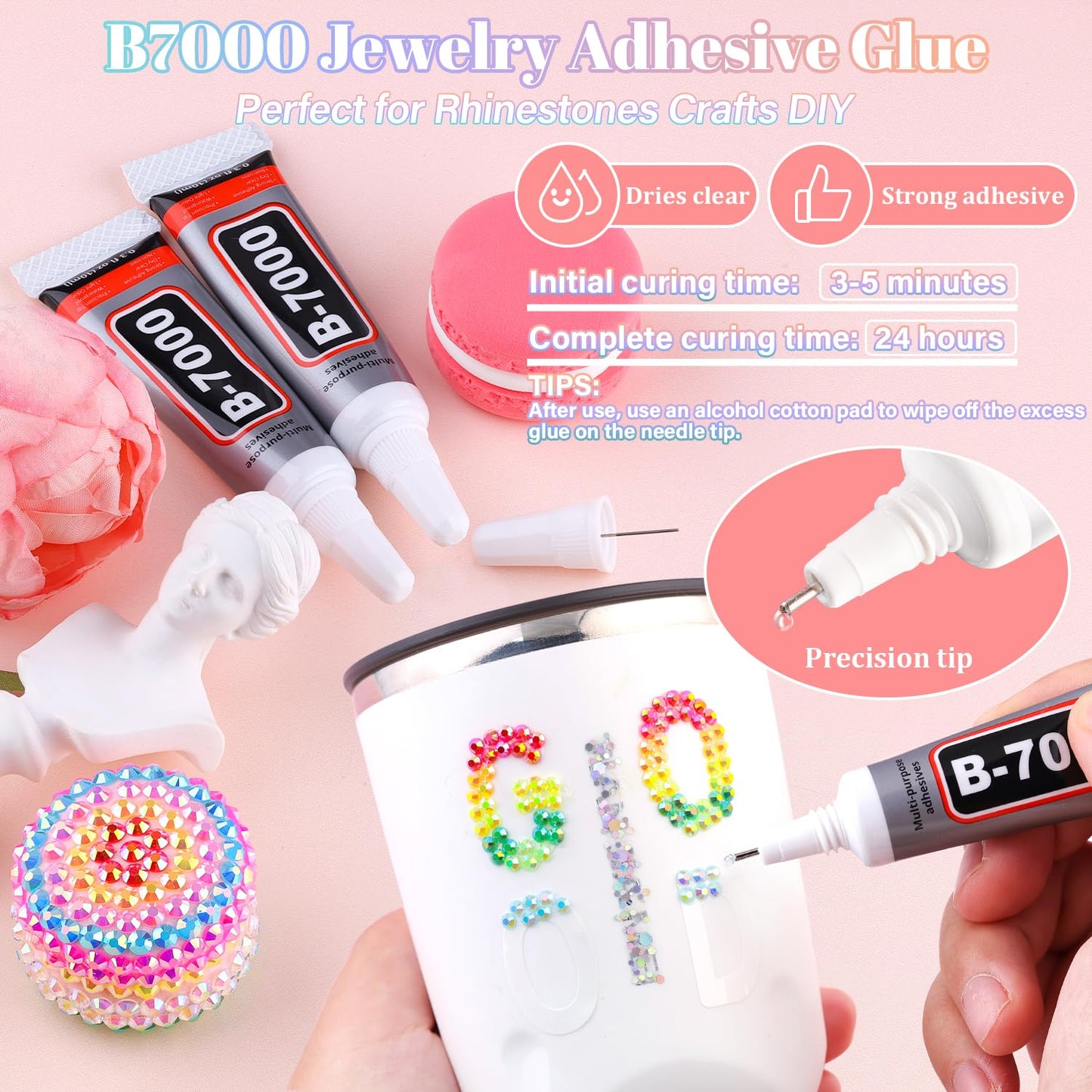 12600Pcs Resin Rhinestones with B7000 Jewelry Glue for Crafting, Multicolors 4mm Non Hotfix Flatback Gems, Bedazzling Crystal for DIY Crafts Clothing Tumblers Mugs Shoes Fabric Decor Nail Art-BrightBean Baby