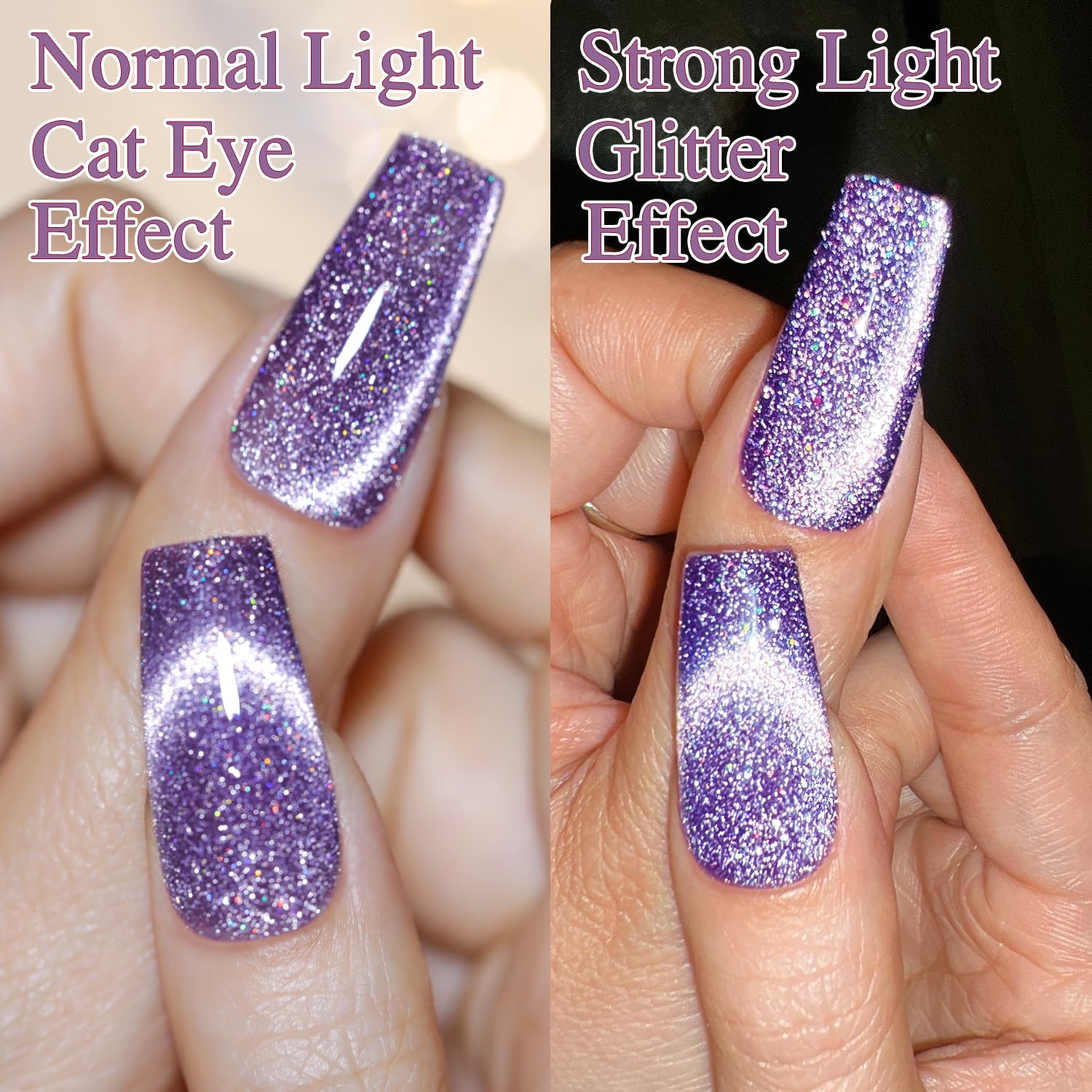 Double Rhythm Cat Eye Gel Polish with Magnet 15ML Jelly Glass Holographic Glitter Shimmer Translucent Sheer Color Magnetic Gel Polish Salon DIY at Home (Dark Purple-MC1066)-BrightBean Baby