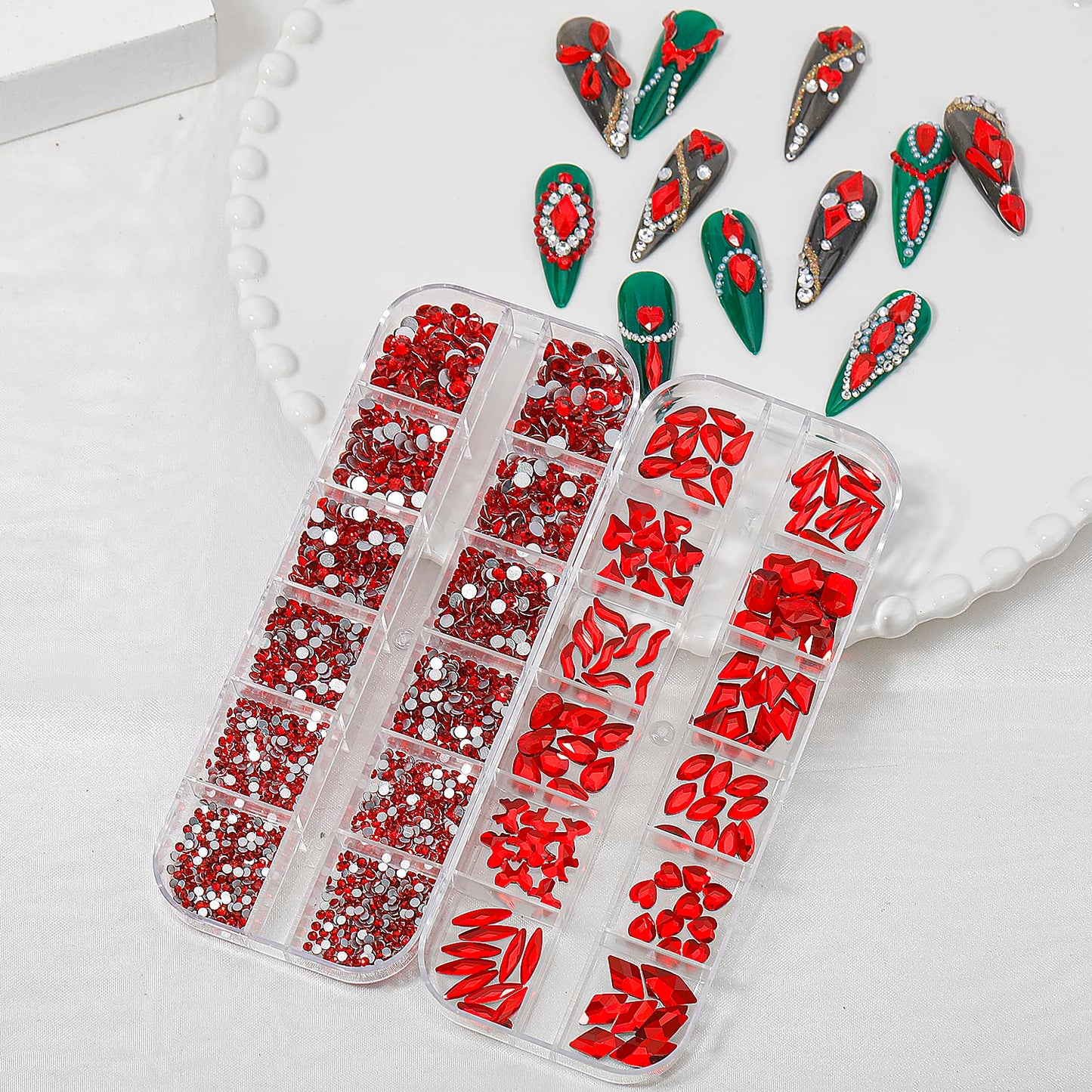 HNUIX Nail Rhinestones - 3D Multi Shape Size, Red Nail Gems, Flat Back, with Kit, for Nail Art, DIY Decorations-BrightBean Baby