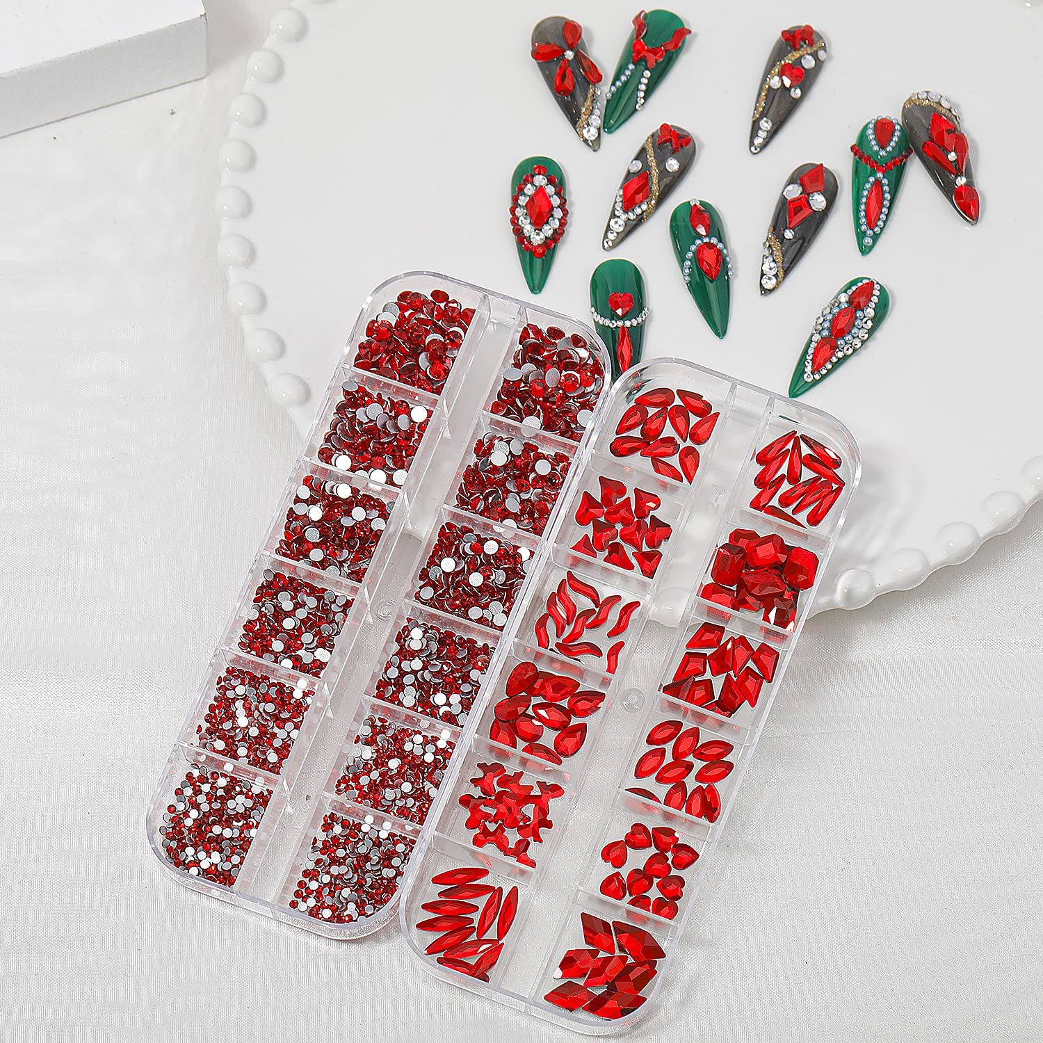 HNUIX Nail Rhinestones - 3D Multi Shape Size, Red Nail Gems, Flat Back, with Kit, for Nail Art, DIY Decorations-BrightBean Baby