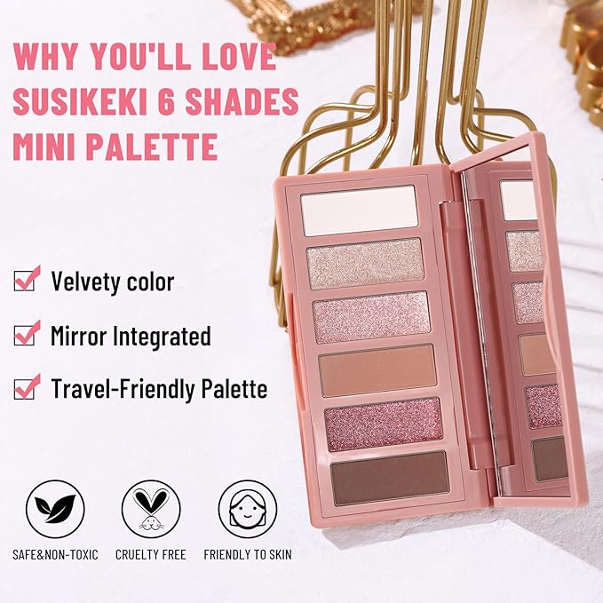 6 Colors Mini Naked Eyeshadow Makeup Palette Blush-colored Neutral Tone Eye Shadow Matte & Shimmer Nude Make Up Pallet with Mirror Blendable Highly Pigmented Travel Size Gift Kit 03-BrightBean Baby