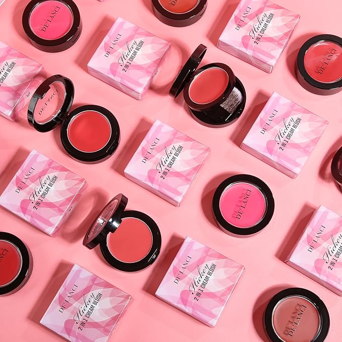 DE'LANCI Blush Single for Cheeks+Lip, Buildable Color Silky Smooth Peach Blush, Best Peachy Half Matte Blusher for Fair Medium Skin, Easy to Use Travel Size, Breathable Blendable Cream Blush (SHY 05#)-BrightBean Baby