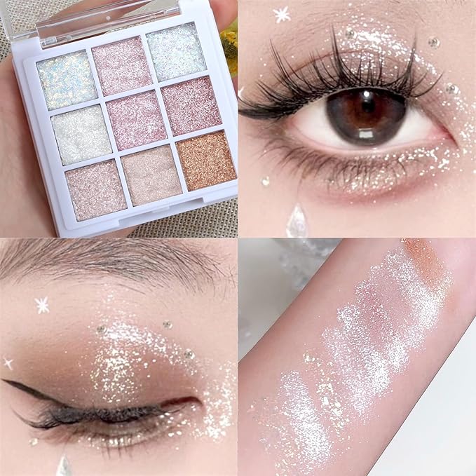 Erinde 9 Colors Eyeshadow Palette, Matte Shimmer Glitter Eye Shadow Palette Makeup, Highly Pigmented Long Lasting Waterproof, Colorful Sequins Sparkle Eyeshadow Makeup Pallet-BrightBean Baby