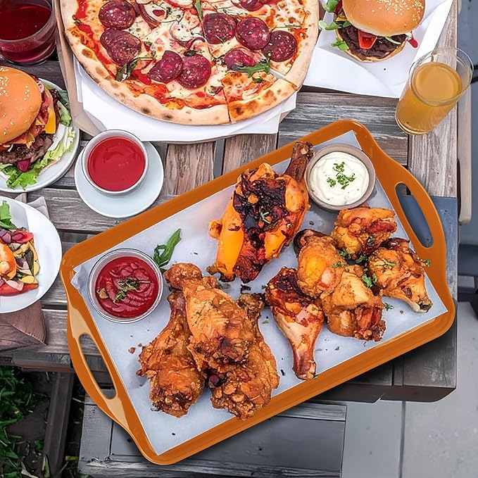 Extra Large Fall Thanksgiving Serving Tray with Handles, 19''x11.6'' Melamine Platters, Rectangular Trays for Serving Food, Turkey, Cookie, Cupcakes, Desserts, Dishwasher Safe, BPA-Free, Set of 2