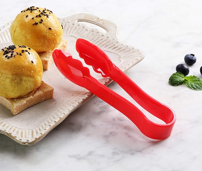 New Star Foodservice 35728 Utility Tong, High Heat Plastic, Scalloped, 6 inch, Set of 12, Red