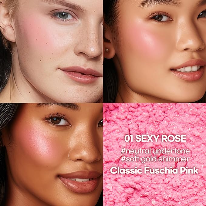 Hope Girl 3D Powder Blusher 0.17oz | Skin-Loving Korean Mini Blush for Cheeks and Eye Makeup w/Allantoin | K Beauty Cool Toned Vibrant Sunkissed Fine Powder Makeup Blush Cosmetics (#01 Sexy Rose)-BrightBean Baby