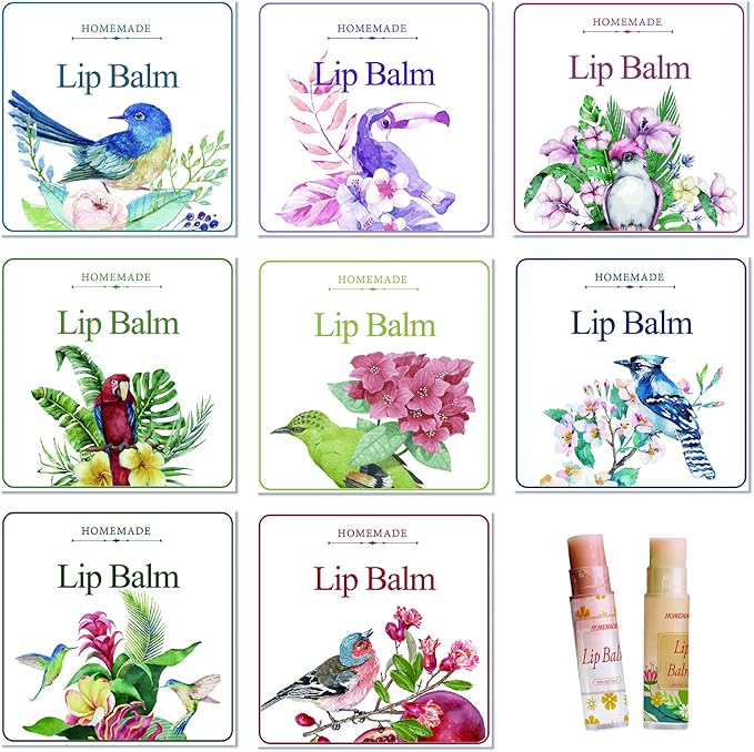 CRASPIRE Lip Balm Labels 80pcs Homemade Lip Balm Labels 2” Clear Lip Balm Labels for Tubes Printable Waterproof Lip Balm Stickers Labels for Lip Balm Handcream Candle Container（Flowers and Birds）-BrightBean Baby