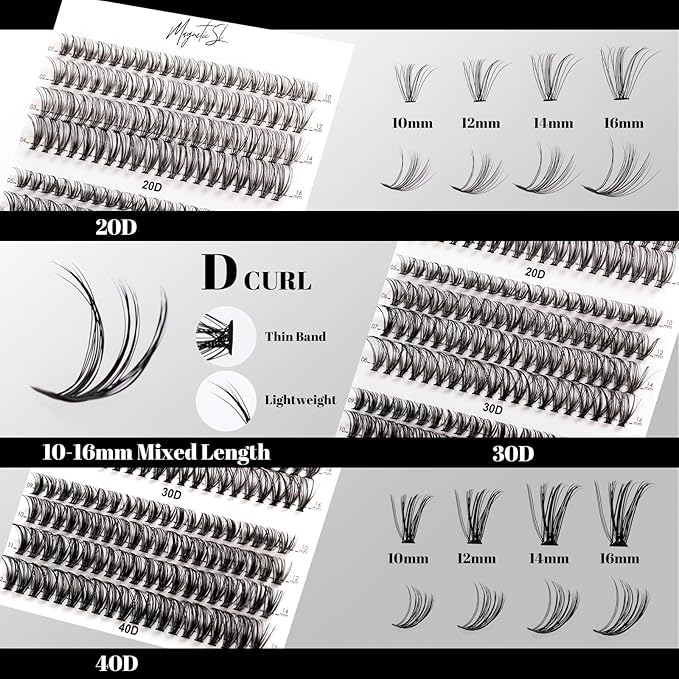 Lash Clusters 480 Clusters D Curl 10-20mm False Eyelash 60D 80D 100D Thick Eyelash Extension 20D 30D 40D Individual Eyelashes Multi-Style DIY Lash Extensions for Beginners(20D-100D-D, 10-20MIX)-BrightBean Baby