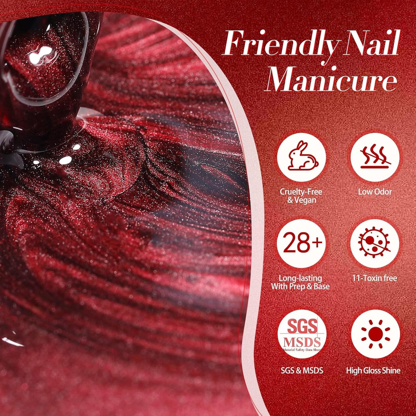 Born Pretty Red Cat Magnetic Gel Nail Polish, Black Red Glass Gel Polish Halloween Cat Magnetic Nail Polish Nail Art Manicure Salon DIY at Home 15ML-BrightBean Baby