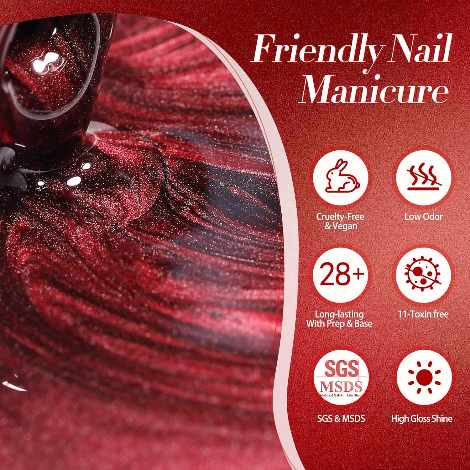Born Pretty Red Cat Magnetic Gel Nail Polish, Black Red Glass Gel Polish Halloween Cat Magnetic Nail Polish Nail Art Manicure Salon DIY at Home 15ML-BrightBean Baby