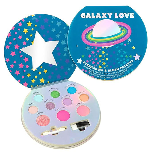 Expressions 10 Color Eyeshadow Palette & Blush Makeup Novelty Beauty Set, Fold Out Compact with Mirror, Washable, Non-Toxic,Galaxy Love Glisten & Glitter Makeup Palette-BrightBean Baby