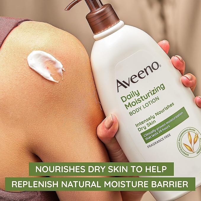 Aveeno Daily Moisturizing Body Lotion for Dry Skin with Prebiotic Oat, Fragrance & Paraben Free, Non-Greasy, Non-Comedogenic, for Sensitive Skin & 72-Hour Moisturizer 18 Fl Oz-BrightBean Baby